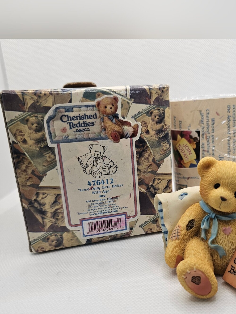 New Cherished Teddies Bear JOE Love Better Age Figurine PILLOW birthday age gran